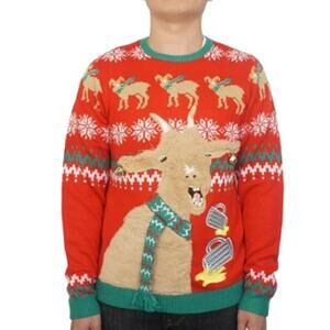 Jolly Sweater Holiday Goat Ugly Christmas Pullover Sweater Men Size L Multicolor